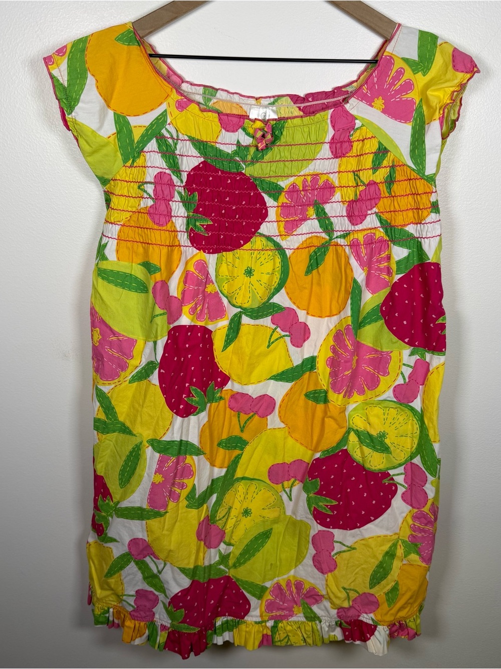 Hanna Andersson Girl’s Summer Dress Fruit Print Size 8T (130) Vacation Beach Bow